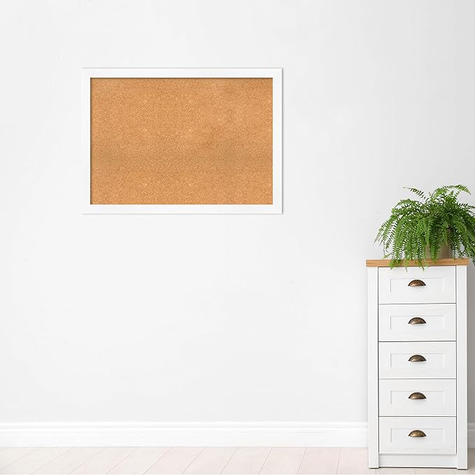 Amanti Art Natural Cork Board for Wall, 31x43 Vision Board with White Frame, X-Large Corkboard Office Decor for Home Organization, Modern Corkboard Pinboard to Display Items for Home Organization in