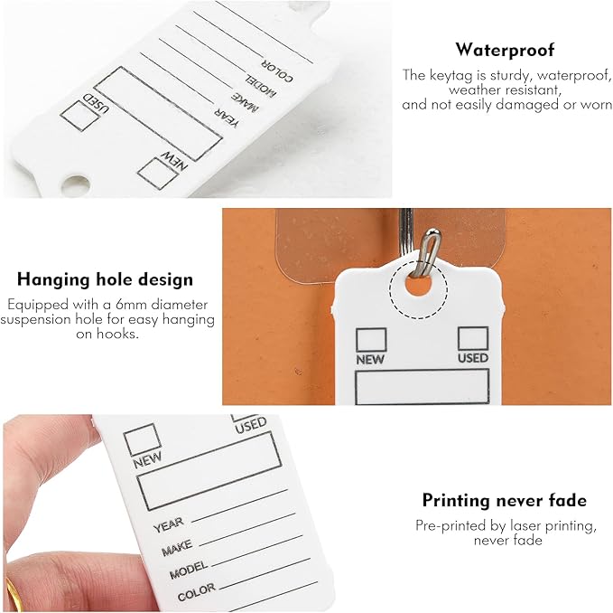 200 Car Key Tags with Labels Plastic Car Dealership Key Tags Self Locking Automotive Identifiers Blank Shop Labels with One Pen (White)