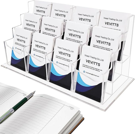 Vertical Business Card Holder, Acrylic Business Card Display, Clear Desktop Business Card Stand for Exhibition, Home & Office Clear 3 Tiers 12 Slots