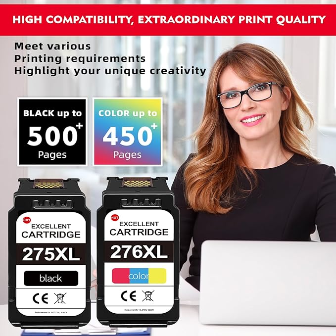 276XL Color & 275XL Black Ink Cartridge Combo Pack (2-Pack) - Replacement for Canon tr4700 Printer Ink Cartridges Compatible for Canon tr4700 tr4720 tr4722 ts3522 ts3500 ts3722 ts3720 ts3520 Ink