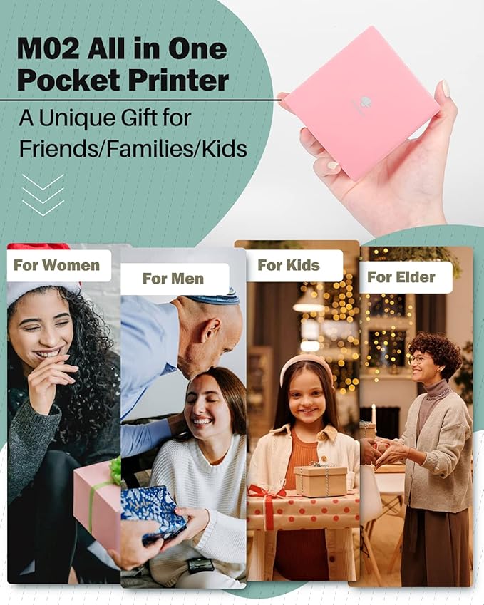 Phomemo Sticker Printer- Mini Thermal Sticker Printer Machine, Small Pocket Label Maker Instant Print for DIY Creation, Study Notes, Photos, Portable Inkless Photo Maker for Kids/Students, Pink