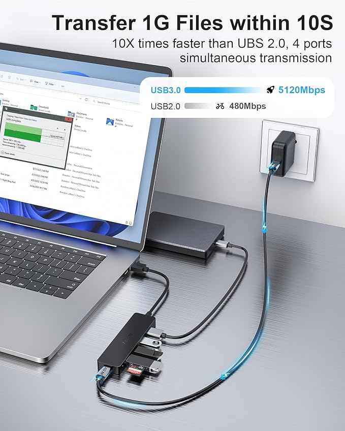 Aceele 4-Port USB 3.0 Hub, Ultra-Slim USB Hub with USB-C Powered Port[Charging/Monitor Not Supported], USB Port for MacBook, Mac Pro, iMac, Mac Mini, XPS, PC, Laptop, Flash Drive, Mobile HDD