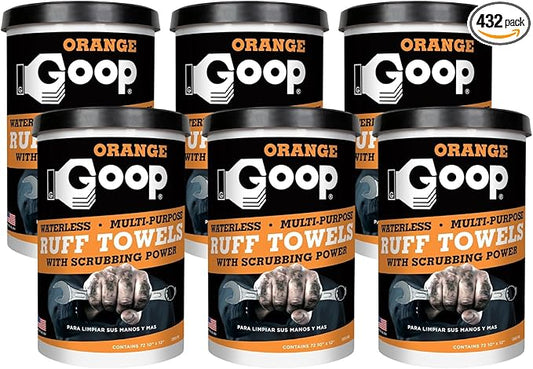 GOOP Heavy Duty Ruff Towels with Scrubbing Power, 10” x 12” Dual Textured Multi-Purpose Cleaning Wipes, Removes Dirt, Grease, Oil - 6 Pack