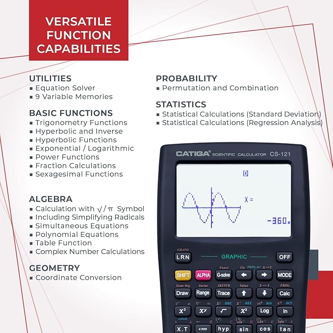 CATIGA Scientific Calculator with Graphic Functions, Multiple Modes with Intuitive Interface, Perfect for Beginner and Advanced Courses, High School or College, 2 Pack, CS-121
