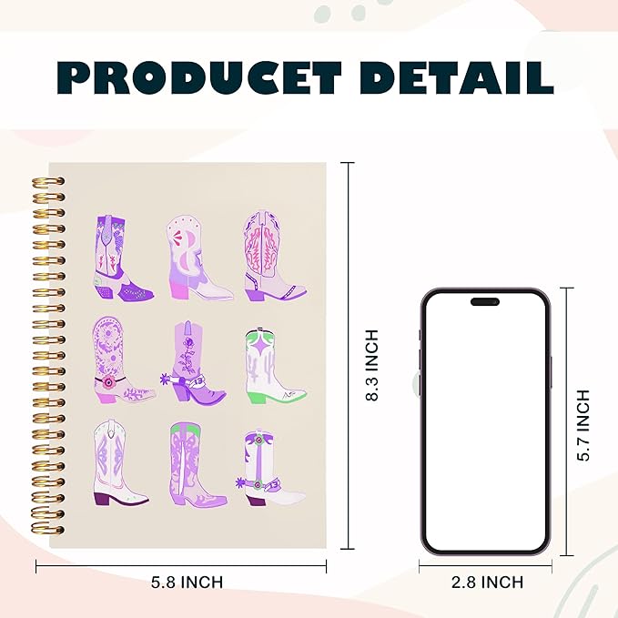 BearCake Purple Cowgirl Boot Notebook, Cowgirl Stuff, Cowgirl Gifts, Western Office Supplies, Western Stuff for Women, Boho Western Notebook Journal 5.5x8.3