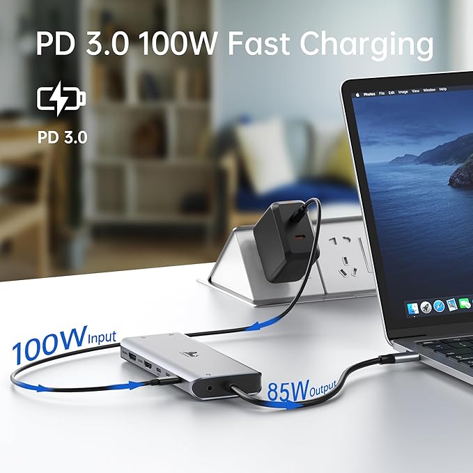 LIONWEI 13 in 1 Laptop Docking Station 2 HDMI+DisplayPort+10Gbps, 6 USB C/A, 100W PD, Ethernet, SD/TF, Audio, USB C Hub for MacBook Pro/Air/Dell/HP/Lenovo/Thinkpad