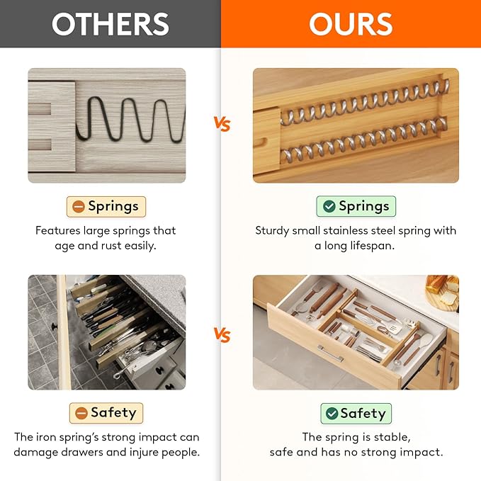 Lifewit 6 Pack Drawer Dividers Bamboo 2.4" High, 12-17" Adjustable Drawer Organizers for Clothes, Wooden Dresser Separators in Bedroom/Bathroom/Kitchen/Fridge/Office Organization and Storage