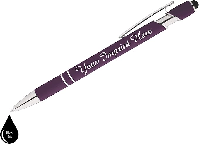 Up to 500 Pcs Custom Pens Bulk | Rainbow of Colors | Soft-Touch Metal Black Ink Personalized with Name or Message (Purple, 100 pcs)