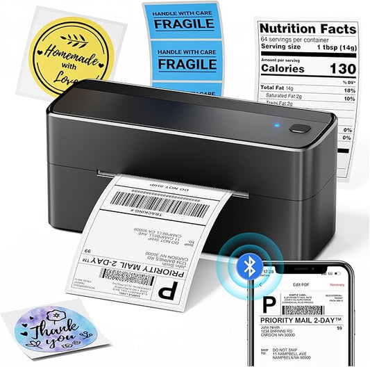 Phomemo Shipping Label Printer, 241BT 4X6 Wireless Thermal Label Printer for Small Business, Labels Printers for Shipping Package, Compatible with iPhone, Android, Amazon, Shopify, UPS, Black