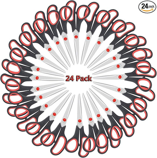 Scissors All Purpose for Office Heavy Duty, 8" Scissors Bulk Pack of 24 for Home Craft Sewing Fabric Supplies, High/Middle School Student Teacher Scissor,Right/Left Handed
