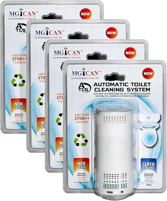 MGICAN Patented Automatic Toilet Cleaning System(ATCS) | Non-Toxic | Bleach Free & Long-Lasting | In Tank Toilet Bowl Cleaner | Cleans & Removes Stains in Every Flush| UL-Certified, 4 Pack