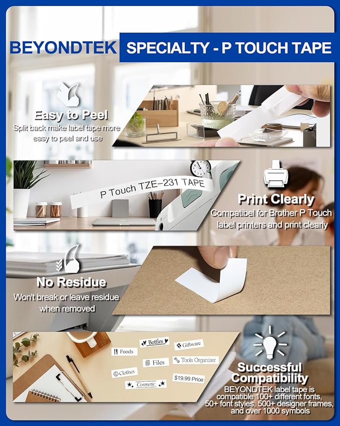 30PK Tz Tape 12mm 0.47 Laminated White Compatible with Brother P Touch Label Maker Tape 12mm 0.47 White Refill TZe-231 Label Tape for Brother P-Touch Label Maker PT-D210 PT-H110 PT-D220