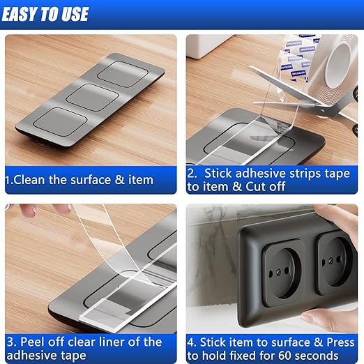 Double Sided Tape Heavy Duty, Clear Wall Mounting Tape, Picture Hanging Adhesive Strips Removable, Strong Poster Glue Adhesive Tape, Nano Tape Sticky Tack for Carpet, Hangers, Frame, 2 Pack Extra Wide