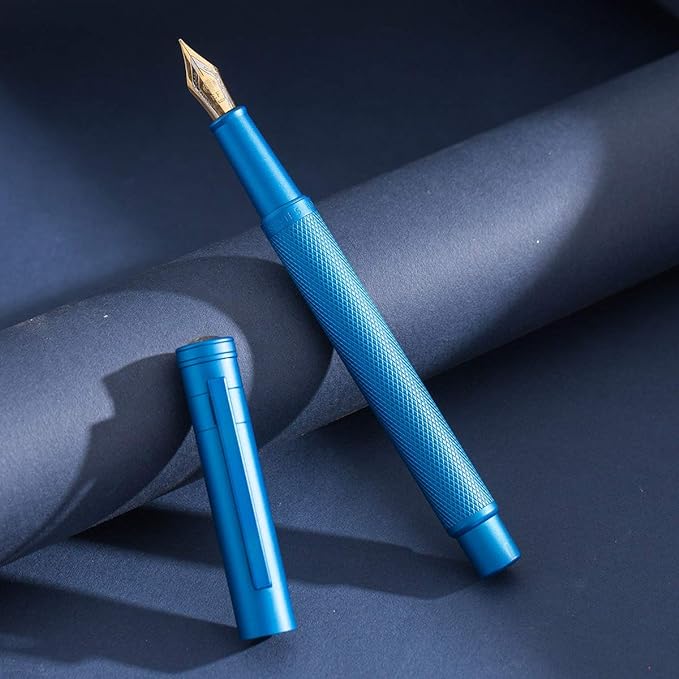 Hongdian 1851 Sky Blue Forest Fountain Pen Medium Nib, Classic Design with Converter and Metal Pen Case