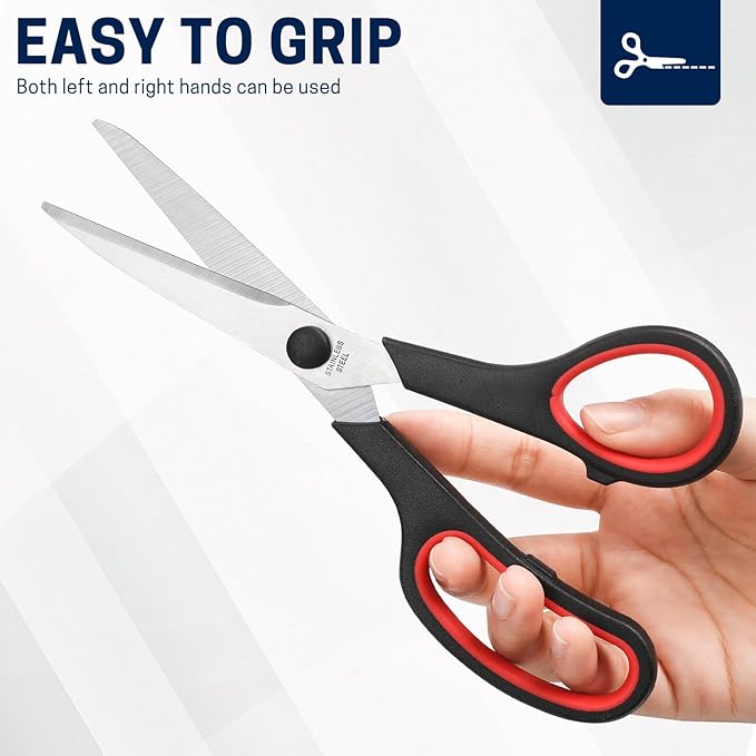 24-Pack 8" All Purpose Heavy Duty Sharp Scissors Bulk for Office School Home Stainless Steel Blades Safety Soft Grip Handles,Right/Left Handed Scissors