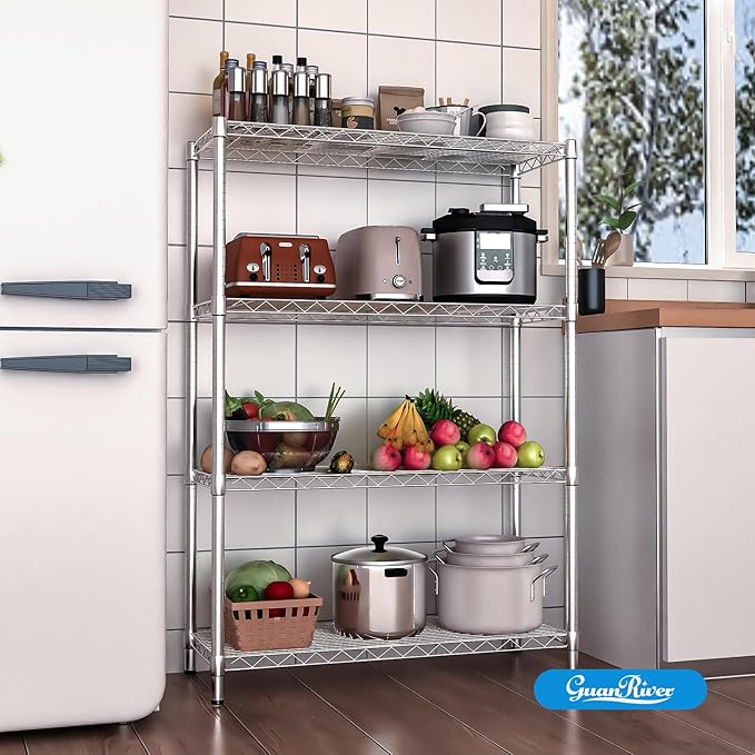 4-Shelf Adjustable Metal Shelf Wire Shelving Unit Storage Rack Display Shelf for Office,Kitchen,Bedroom,Bathroom,Laundry,Pantry Basement,Garage(Chrome,36" L x 14" W x 54" H)