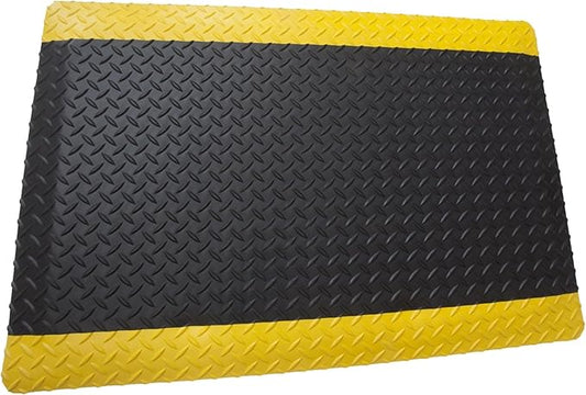 Rhino Mats, American Classic Diamond Anti-Fatigue Mats, Industrial Ergonomic Comfort Standing Mat for Work, Home, Garage, Office, Kitchen or Anywhere (Black/Yellow 1" Thick, 2 FT. x 17 FT.)
