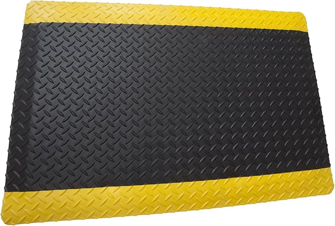 Rhino Mats, American Classic Diamond Anti-Fatigue Mats, Industrial Ergonomic Comfort Standing Mat for Work, Home, Garage, Office, Kitchen or Anywhere (Black/Yellow 1" Thick, 4 FT. x 7 FT.)