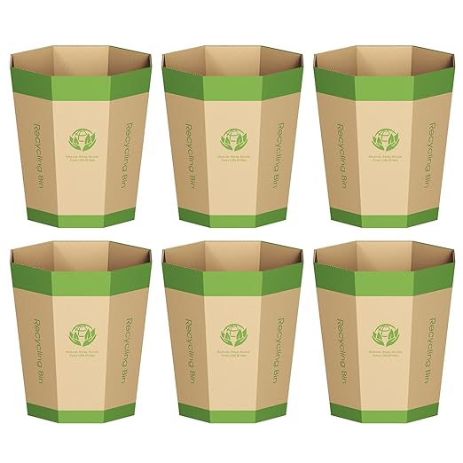 6-Pack Cardboard Trash Can – Foldable, Recyclable, Plastic-Free & Reusable Small Waste Paper Basket - Garbage Bin Perfect for Office, Bedrooms, Home, Events & Outdoor Activities (1.6 Gallon)