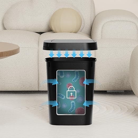 3 Pack Bathroom Small Trash Can with Lid, 2.6 Gallon Slim Garbage Bin with Pop-Up Lid, 10L Plastic Wastebasket for Bedroom, Office, Kitchen, Toilet (Black)