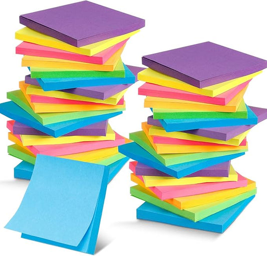 Leinuosen 48 Pack Sticky Notes 3 x 3 Inches Cute Sticky Notes Bright Colors Self Stick Pads Memo Easy to Post for Home Desk Office Notebook, Message Reminder, Stationary Supplies Office Supplies