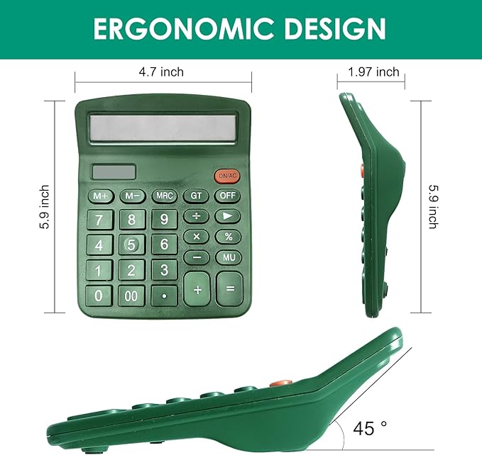 8 Pack Calculator Desktop, 12-Digit Solar Basic Calculators Dual Power Electronic Calculators with Large LCD Display Big Button for Office Home and School (Dark Green)