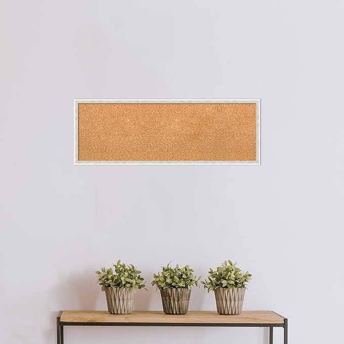 Amanti Art Natural Cork Board for Wall, 13x37 Vision Board with White Frame, Medium Corkboard Office Decor for Home Organization, Modern Corkboard Pinboard to Display Items for Home Organization in