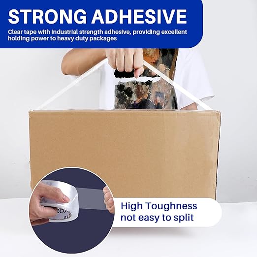 Clear Packing Tape, 12 Rolls Heavy Duty Packaging Tape with Dispensers for Packing Shipping Moving and Sealing, Thicker Packing Tape-2" x 65 Yards Per Roll, 780 Total Yards