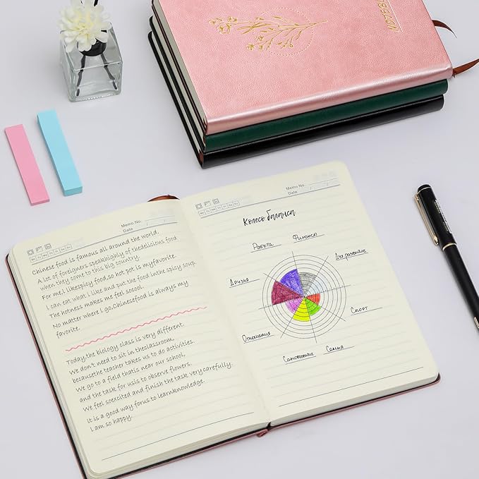 Aesthetic Lined Journal Notebook for Women,300 Pages Softcover Leather Lined Journal Notebook,300 Pages Daily Journal, College Ruled Notebook for Work School, Note Taking 5.75'' X 8.38'' Pink