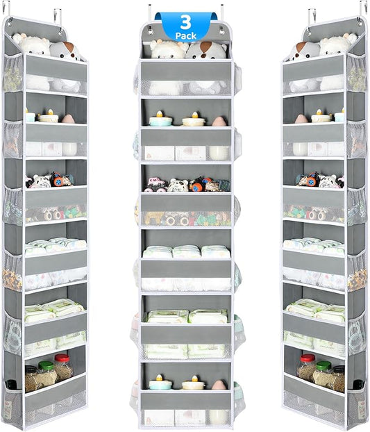 Yecaye 3 Pack Over The Door Organizer, 6-Tier Closet Door Hanging Organizer with 12 Mesh Pockets, Bathroom Organizers and Storage, Ultra Sturdy Large Capacity Over Door Storage Newborn Baby Essentials