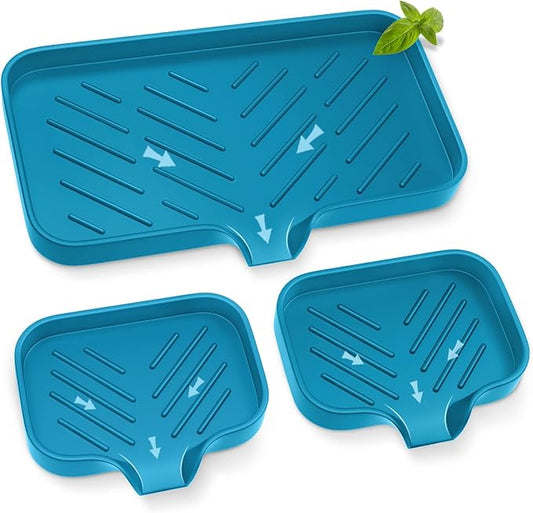 Premium Silicone Soap Holder for Bathroom & Kitchen Sink - Self Draining Tray with Caddy for Dish Soap Bottle & Soap Dispenser