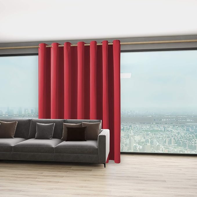 BONZER Extra Wide Room Divider Blackout Curtain Total Privacy Wall Room Darkening Grommet Curtains for Apartment, Studio, 108L x 150W Inch (9L x 12.5W ft), 1 Panel, Red