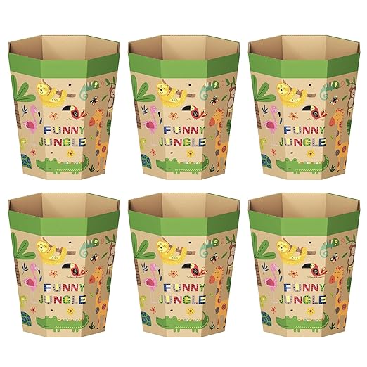 6-Pack Cardboard Trash Can – Foldable, Recyclable, Plastic-Free & Reusable Small Waste Paper Basket for Kids - Garbage Bin Perfect for Bedrooms, Playrooms, Children's Room & Outdoor (2.1 Gallon)