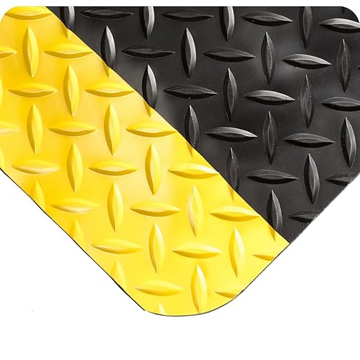 Wearwell 414.1516x2x46BYL Diamond-Plate SpongeCote UltraSoft Mat, 46' Length x 2' Width x 15/16" Thick, Black with Yellow