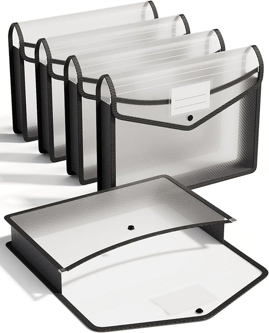 ThinkTex Plastic Expanding File Folder, Transparent envelopes with Snap Closure, No Dividers, Large Capacity, Fit Letter/A4 Size - 5 Packs