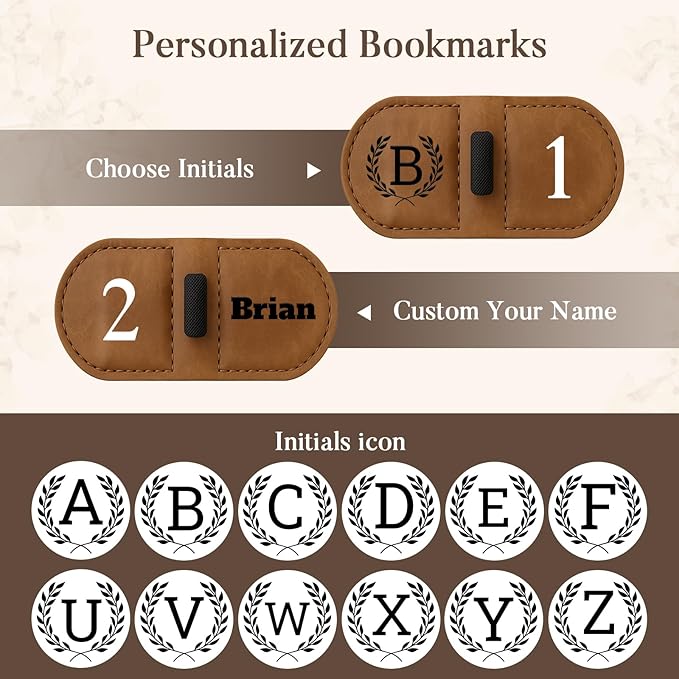 Personalized Bygone Mark Bookmark with Pen Holder,Engraving Leather Magnetic Bookmarks Vintage 26 Letters Name Initials Text Book Marker Clips Gifts for Reading Book Lovers Women (Blue, L)