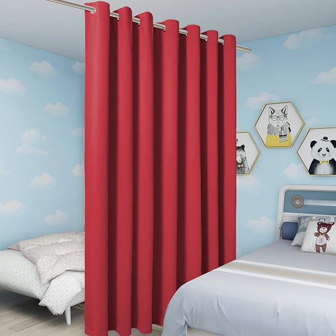 BONZER Extra Wide Room Divider Blackout Curtain Total Privacy Wall Room Darkening Grommet Curtains for Apartment, Studio, 108L x 150W Inch (9L x 12.5W ft), 1 Panel, Red