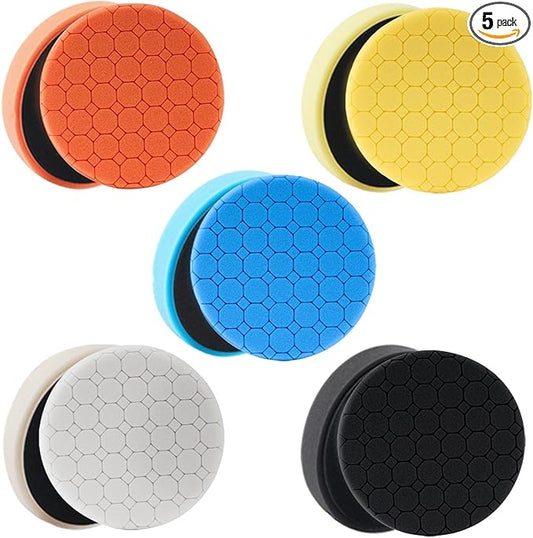 Buffing Polishing Pads, 5Pack 6.5 Inch Face for 6 Inch Backing Plate Compound Buffing Sponge Pads Cutting Polishing Pad Kit for Car Buffer Polisher, Polishing and Waxing