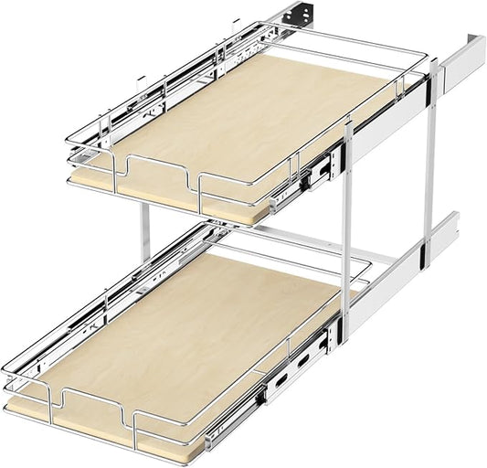 ROOMTEC 2 Tier Individual Pull Out Cabinet Organizer 16½"W x 21½"D, Slide Out Wood Shelves Organizers, Pull Out Drawers Organization and Storage for Kitchen Cabinet