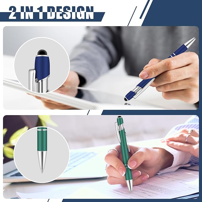 Leinuosen 48 Pcs Ballpoint Pen with Stylus Tip 1.0 mm/ 0.04 Inch Black Ink Metal Stylus Pen for Touch Screens 2 in 1 Stylus Ballpoint