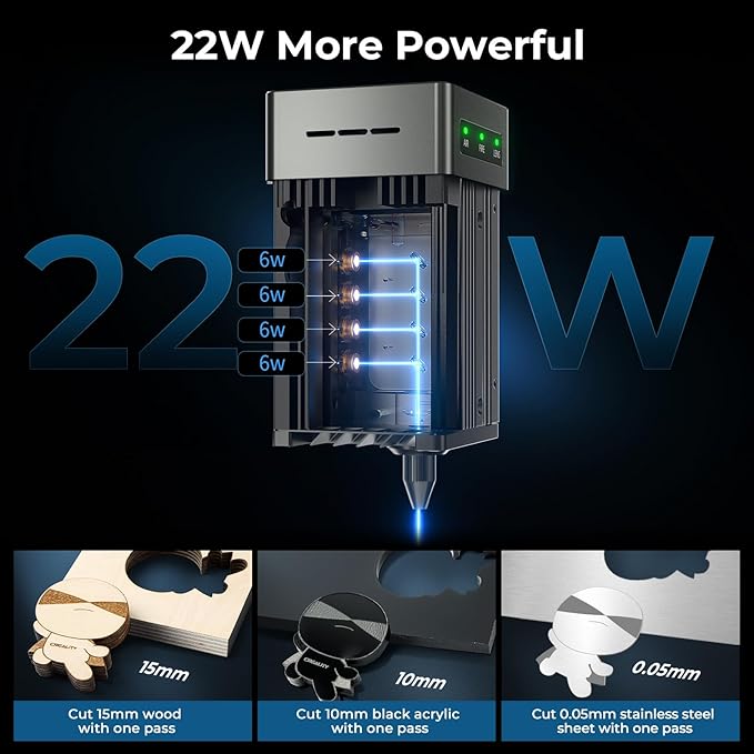 Creality 22W Laser Engraver 4-in-1 Rotary Roller Kit for Glass Tumbler Ring, 120W Power Laser Cutter and Engraver Machine, CNC Laser Engraving Machine Laser Engraver for Wood and Metal etc, 17" x 16"