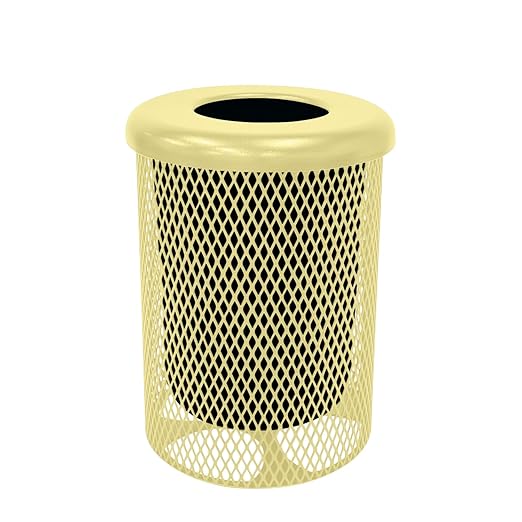 COATEDOUTDOORFURNITURE RFT-TXTSAND Heavy Duty Round Trash Receptacle with Flat Top, Liner Included, 32 Gallon, Textured Sandstone, Made in America
