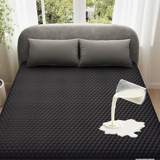 OhGeni 100% Waterproof Mattress Protector, Queen Size Mattress Pad, Fits 6"-20" Mattresses with Deep Pocket, Cooling, Breathable Fitted Sheets, Soft Bed Cover, Noiseless, Machine Washable(Black)