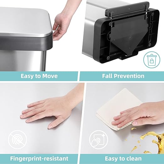 19 Gallon Dual Trash Can, 2 x 36 L Stainless Steel Two Compartment Garbage Can with Soft-Close Lid and Foot Pedal for Kitchen Home Office, Without Removable Inner Bucket
