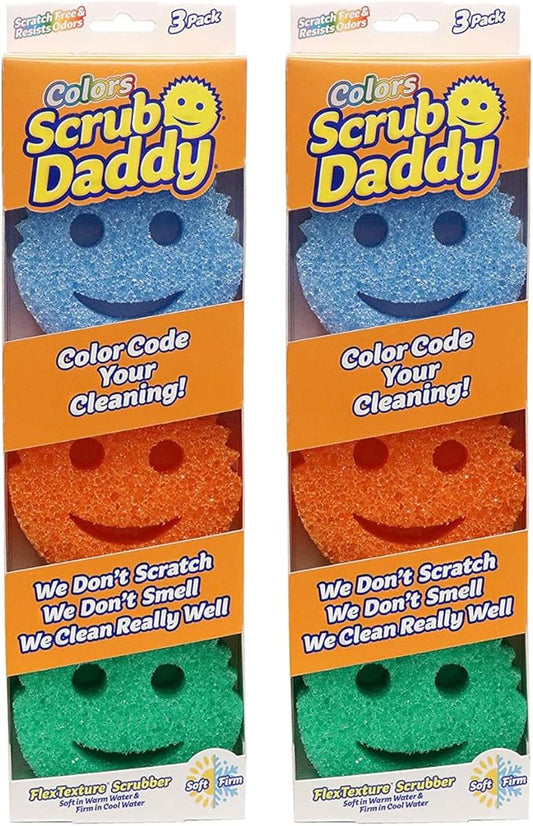 Scrub Daddy Colors - Kitchen Sponge Variety Pack - Scratch-Free Multipurpose Dish Sponges - BPA Free & Made with Polymer Foam - Stain & Odor Resistant (3 Count, 2 Pack)