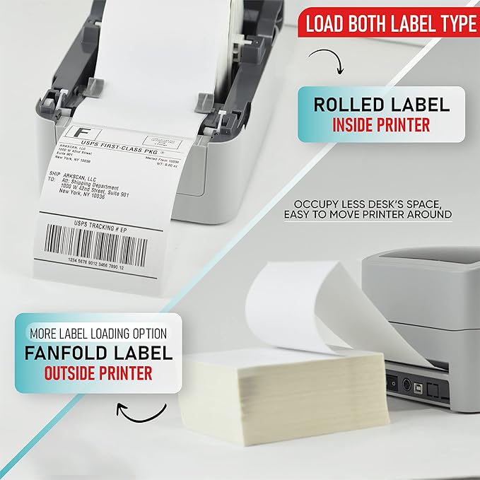 2054K-USB Upgraded 2054A Shipping Label Printer for Windows Mac Chromebook, Support Amazon Ebay Paypal Etsy Shopify ShipStation UPS USPS FedEx, fit Roll & Fanfold 4x6 Direct Thermal
