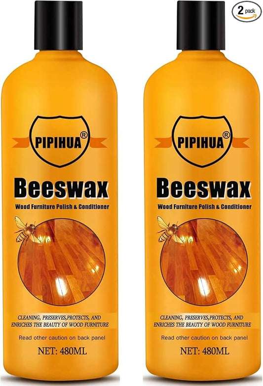 PIPIHUA Beeswax Polish and Conditioner for Wood Furniture - Waterproof & Restorer Wood Wax, Multipurpose Beeswax Furniture Polish and Cleaner for All Types and Colours 16.23 Fl Oz, 2 Pack