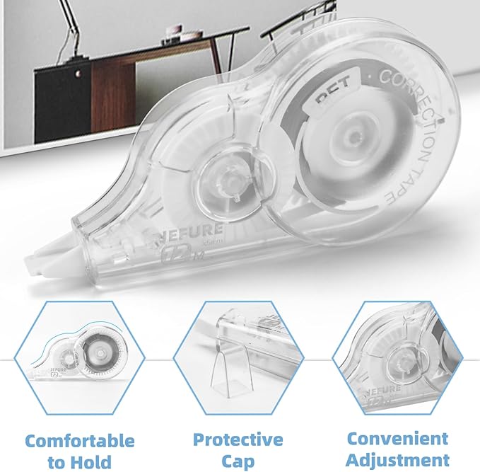 4 Pcs 39.4 Ft Correction Tape, Tear-Resistant Tape Bulk for School, Office, Note Taking, Journal (Tape Width 0.2 in, Clear)