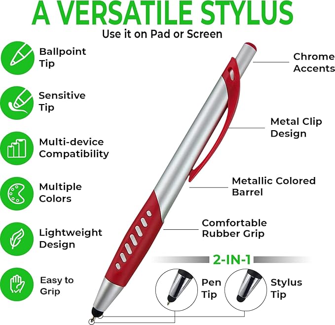 Personalized Pens With Custom Logo or Text-300 Pack Bulk-for Businesses, Parties, and Events, 2 in 1 Ballpoint Pen & Capacitive Stylus for Touchscreen Devices, Click Action, Black Ink, Pink