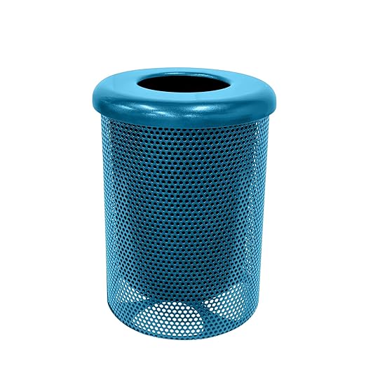 COATEDOUTDOORFURNITURE RFT-P-LBL Heavy Duty Round Trash Receptacle with Flat Top, Liner Included, 32 Gallon, Light Blue, Made in America
